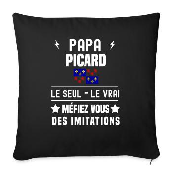 papa picard drapeau le seul le vrai picardie - Housse de coussin décorative 45 x 45 cm - noir - Devant