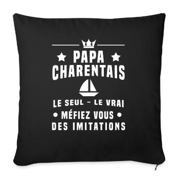 papa charentais bateau méfiez vous imitations - Housse de coussin décorative 45 x 45 cm - noir - Devant