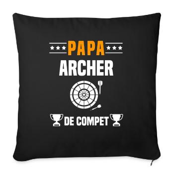 papa archer de compet père cadeau papa tir - Housse de coussin décorative 45 x 45 cm - noir - Devant