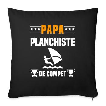 papa planchiste de compet père cadeau papa voile - Housse de coussin décorative 45 x 45 cm - noir - Devant