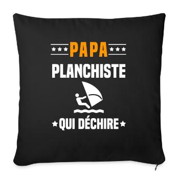papa planchiste qui déchire papa planche à voile - Housse de coussin décorative 45 x 45 cm - noir - Devant