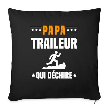 papa traileur qui déchire papa trail - Housse de coussin décorative 45 x 45 cm - noir - Devant