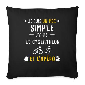 mec simple cyclathlon et apéro - Housse de coussin décorative 45 x 45 cm - noir - Devant