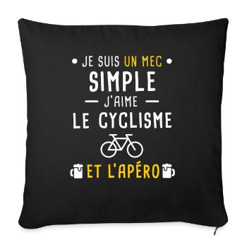 mec simple cyclisme et apéro - Housse de coussin décorative 45 x 45 cm - noir - Devant
