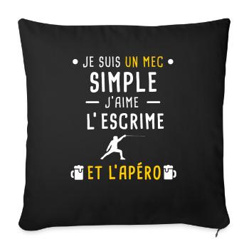 mec simple escrime et apéro - Housse de coussin décorative 45 x 45 cm - noir - Devant