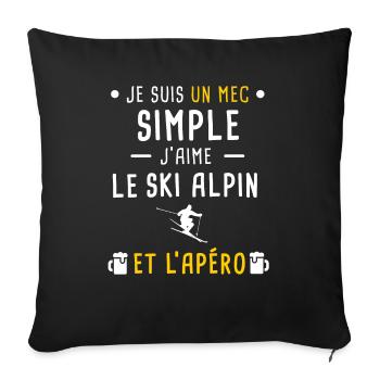mec simple ski alpin et apéro - Housse de coussin décorative 45 x 45 cm - noir - Devant