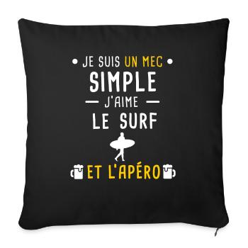 mec simple surf surfeur et apéro - Housse de coussin décorative 45 x 45 cm - noir - Devant