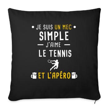 mec simple tennis tennisman et apéro - Housse de coussin décorative 45 x 45 cm - noir - Devant