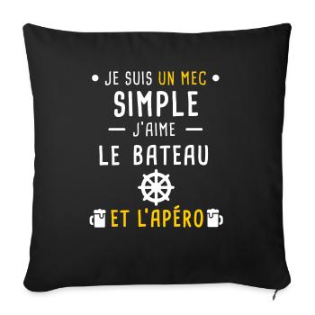 bateau gouvernail et apéro mec simple - Housse de coussin décorative 45 x 45 cm - noir - Devant