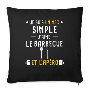 barbecue ustensiles et apéro mec simple - Housse de coussin décorative 45 x 45 cm - noir - Devant