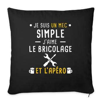 bricolage bricoler et apéro mec simple - Housse de coussin décorative 45 x 45 cm - noir - Devant