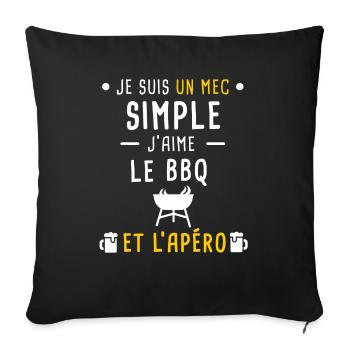 bbq et apéro mec simple - Housse de coussin décorative 45 x 45 cm - noir - Devant