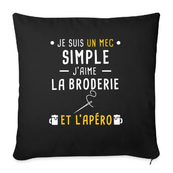 broderie et apéro mec simple - Housse de coussin décorative 45 x 45 cm - noir - Devant