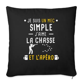 chasse et apéro mec simple - Housse de coussin décorative 45 x 45 cm - noir - Devant