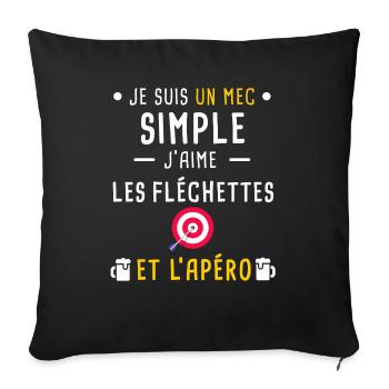 fléchettes et apéro mec simple - Housse de coussin décorative 45 x 45 cm - noir - Devant