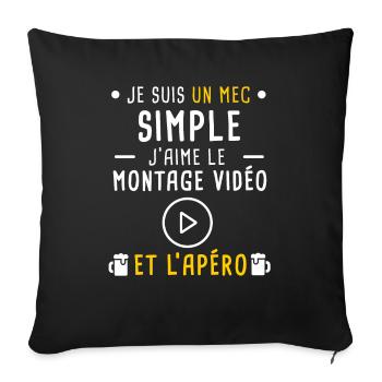 montage vidéo et apéro mec simple - Housse de coussin décorative 45 x 45 cm - noir - Devant