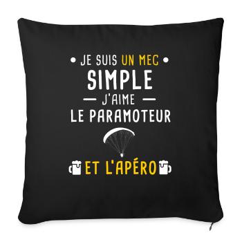 paramoteur et apéro mec simple - Housse de coussin décorative 45 x 45 cm - noir - Devant