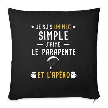 parapente et apéro mec simple - Housse de coussin décorative 45 x 45 cm - noir - Devant