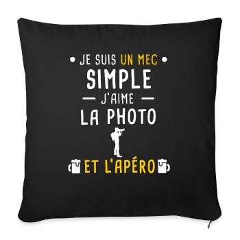 photo et apéro mec simple - Housse de coussin décorative 45 x 45 cm - noir - Devant