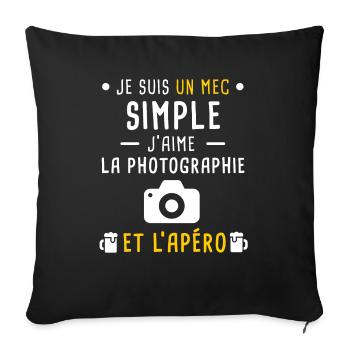 photographie et apéro mec simple - Housse de coussin décorative 45 x 45 cm - noir - Devant