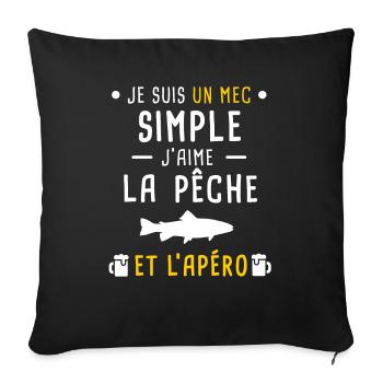 pêche pêcher et apéro mec simple - Housse de coussin décorative 45 x 45 cm - noir - Devant