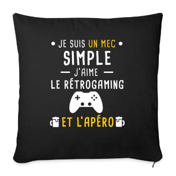 rétrogaming et apéro mec simple - Housse de coussin décorative 45 x 45 cm - noir - Devant
