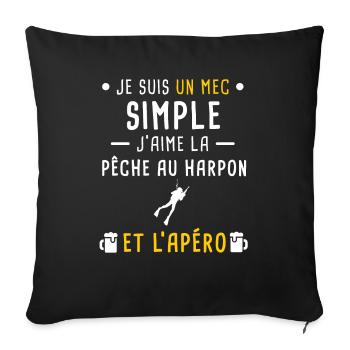 pêche harpon et apéro mec simple - Housse de coussin décorative 45 x 45 cm - noir - Devant