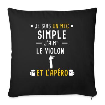 violon homme et apéro mec simple - Housse de coussin décorative 45 x 45 cm - noir - Devant