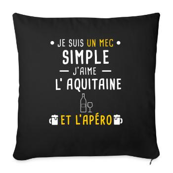 aquitaine vin apéro mec simple - Housse de coussin décorative 45 x 45 cm - noir - Devant