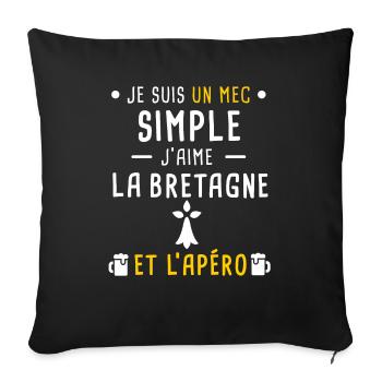 bretagne hermine humour apéro mec simple - Housse de coussin décorative 45 x 45 cm - noir - Devant