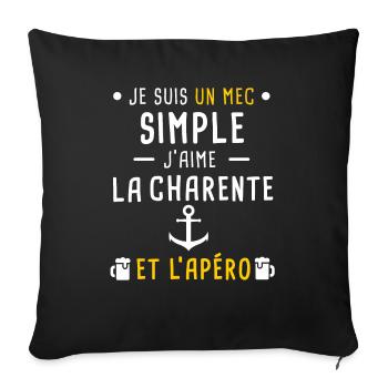 charente ancre bateau apéro mec simple - Housse de coussin décorative 45 x 45 cm - noir - Devant