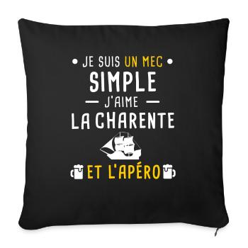 charente frégate bateau apéro mec simple - Housse de coussin décorative 45 x 45 cm - noir - Devant