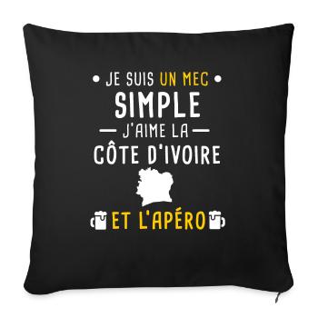 côte d'ivoire homme apéro mec simple - Housse de coussin décorative 45 x 45 cm - noir - Devant