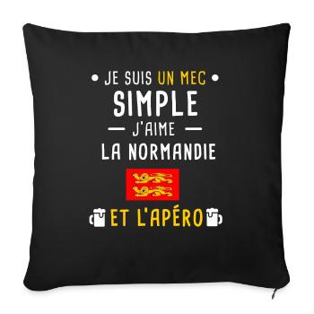 normandie drapeau apéro mec simple - Housse de coussin décorative 45 x 45 cm - noir - Devant