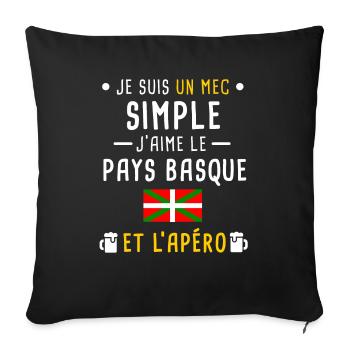 pays basque drapeau apéro mec simple - Housse de coussin décorative 45 x 45 cm - noir - Devant