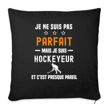 hockey pas parfait mais hockeyeur sur gazon - Housse de coussin décorative 45 x 45 cm - noir - Devant