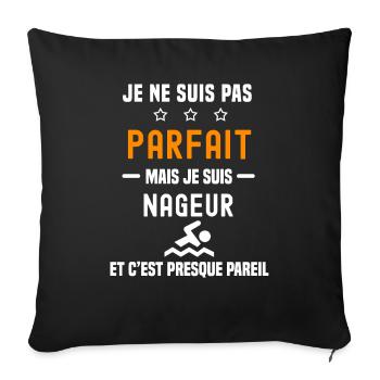 piscine pas parfait mais nageur nager - Housse de coussin décorative 45 x 45 cm - noir - Devant