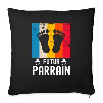 Futur Parrain cadeau naissance vintage - Housse de coussin décorative 45 x 45 cm - noir - Devant