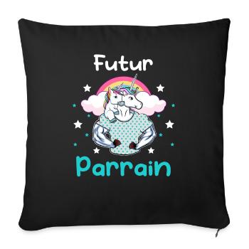 Futur Parrain licorne annonce grossesse - Housse de coussin décorative 45 x 45 cm - noir - Devant