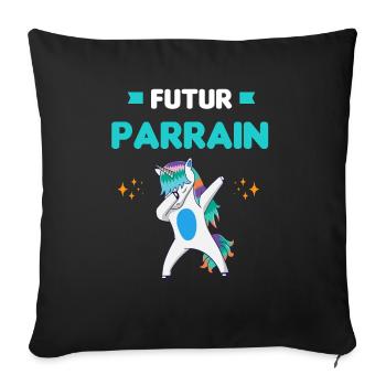 Futur Parrain licorne dab annonce grossesse - Housse de coussin décorative 45 x 45 cm - noir - Devant