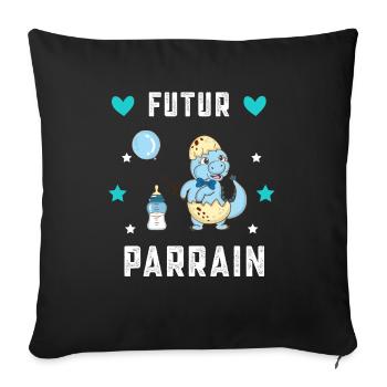 Futur Parrain dinosaure annonce grossesse - Housse de coussin décorative 45 x 45 cm - noir - Devant