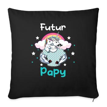 futur papy licorne annonce grossesse grand-père - Housse de coussin décorative 45 x 45 cm - noir - Devant