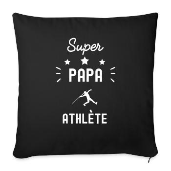 super papa athlète javelot fête des pères - Housse de coussin décorative 45 x 45 cm - noir - Devant
