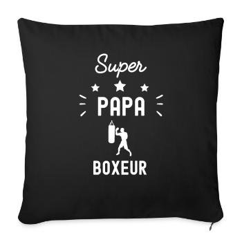super papa boxeur boxe fête des pères - Housse de coussin décorative 45 x 45 cm - noir - Devant
