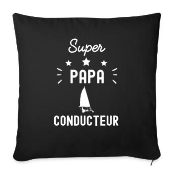 super papa conducteur char à voile fête des pères - Housse de coussin décorative 45 x 45 cm - noir - Devant