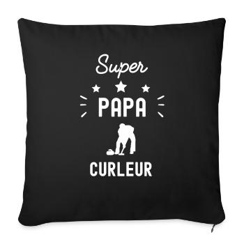 super papa curleur curling fête des pères - Housse de coussin décorative 45 x 45 cm - noir - Devant