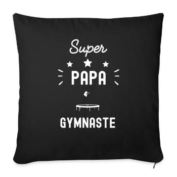 super papa gymnaste trampoline fête des pères - Housse de coussin décorative 45 x 45 cm - noir - Devant
