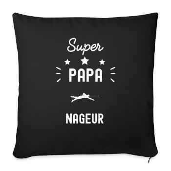super papa nageur natation fête des pères - Housse de coussin décorative 45 x 45 cm - noir - Devant