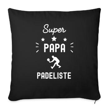 super papa padeliste padel fête des pères - Housse de coussin décorative 45 x 45 cm - noir - Devant