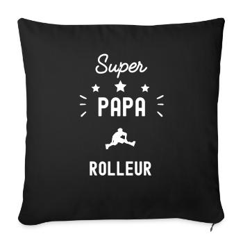 super papa rolleur roller fête des pères - Housse de coussin décorative 45 x 45 cm - noir - Devant